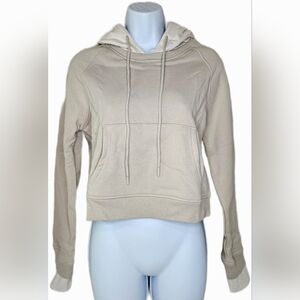 NWT Mono B Women's Two-Toned Long Sleeve Cropped Hoodie Tan/Cream Size L